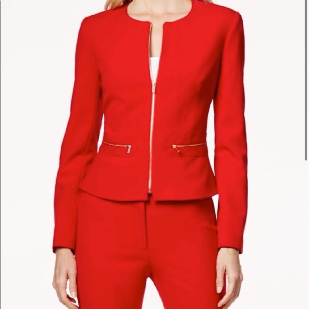Calvin Klein Red Peplum Blazer With Gold Zipper